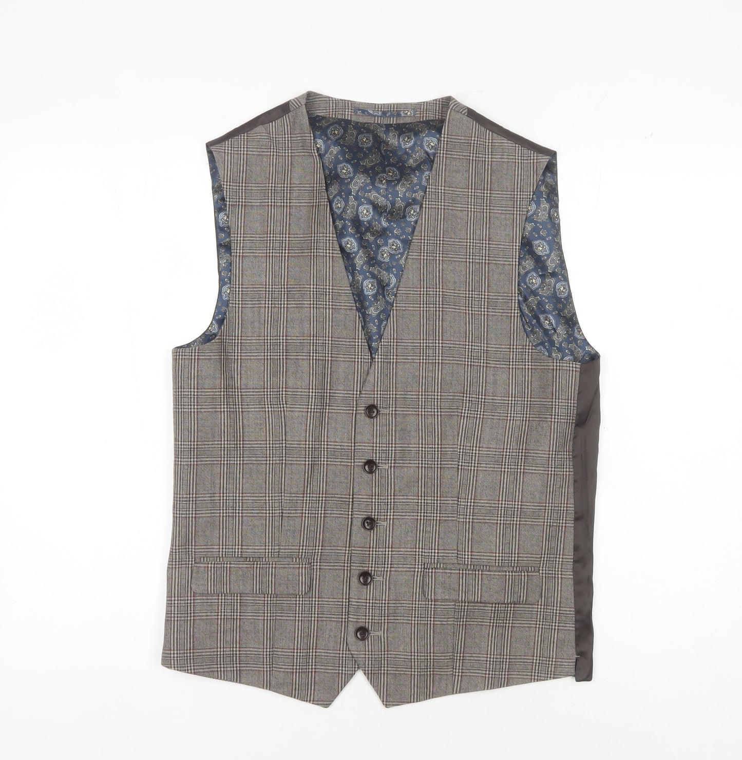 Next Men's Brown Plaid Waistcoat Size 38 Regular Fit