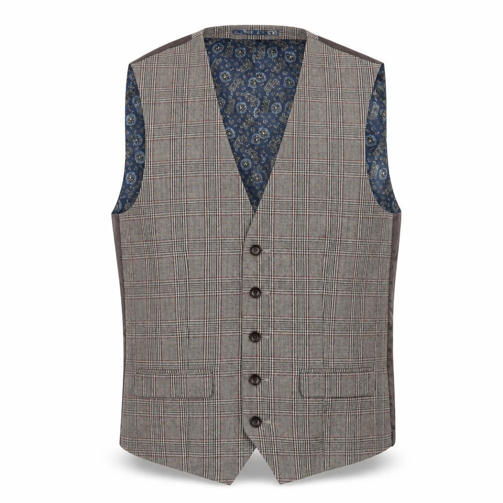 Front view of Next Men's Brown Plaid Waistcoat, size 38, Regular Fit