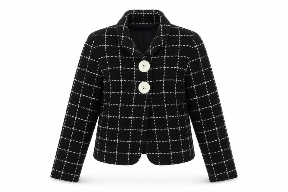 Front view of Marks & Spencer Women's Black Check Cropped Jacket