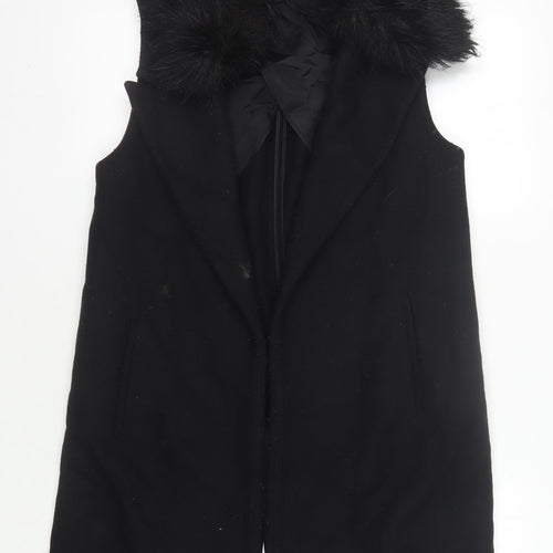 Zara Woman Black Fur Trim Long Coat, Size S
