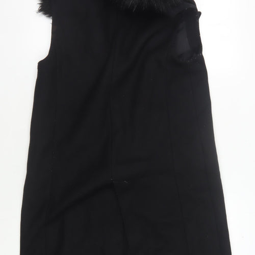 Zara Woman Black Fur Trim Long Coat, Size S