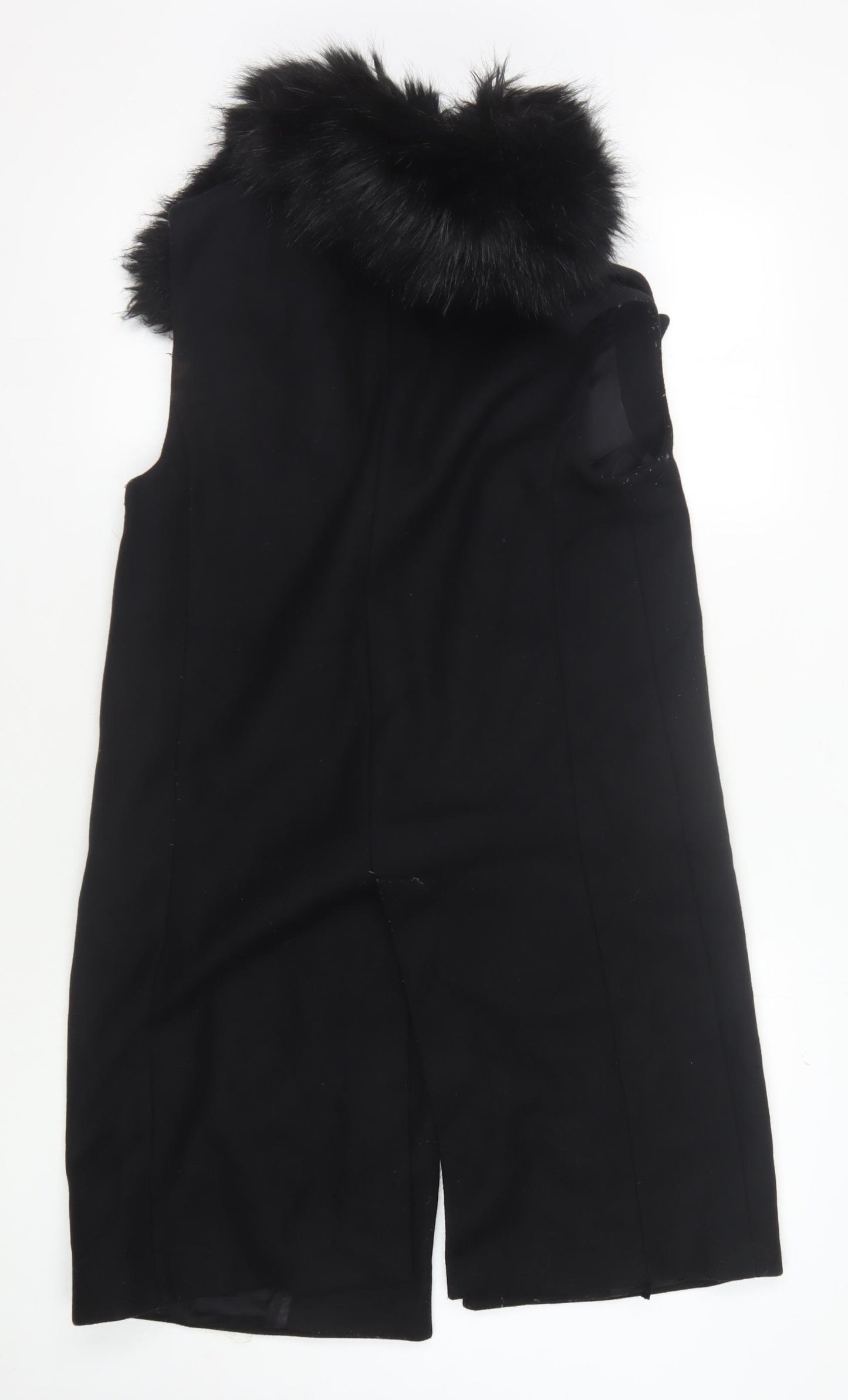 Zara Woman Black Fur Trim Long Coat, Size S