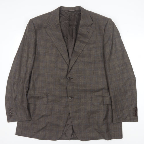 Canali Men's Brown Check Wool Blazer, UK 46R Classic Formal Jacket