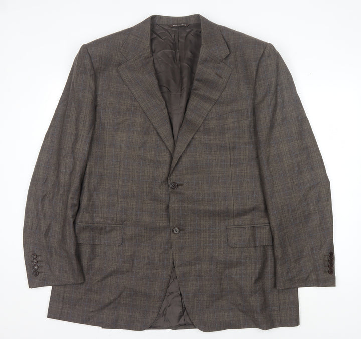 Canali Men's Brown Check Wool Blazer, UK 46R Classic Formal Jacket