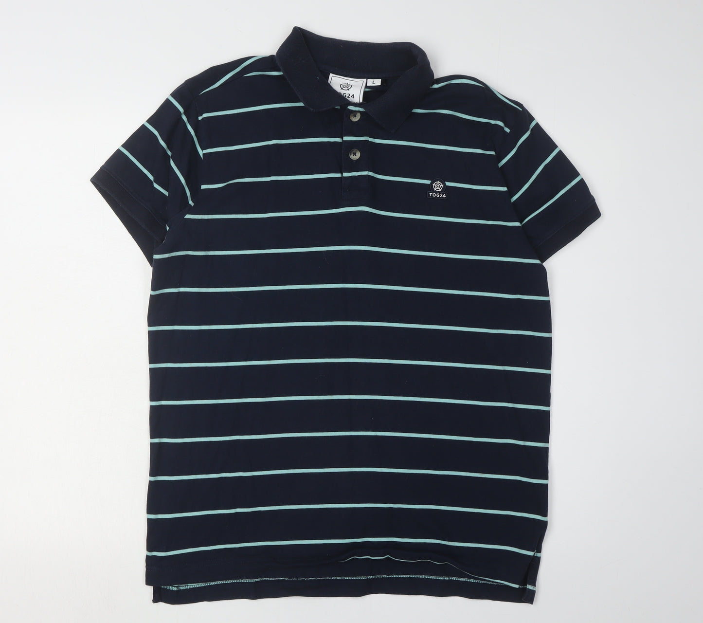 TOG24 Men's Blue Striped Polo Shirt L