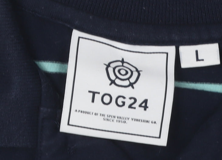 TOG24 Men's Blue Striped Polo Shirt L
