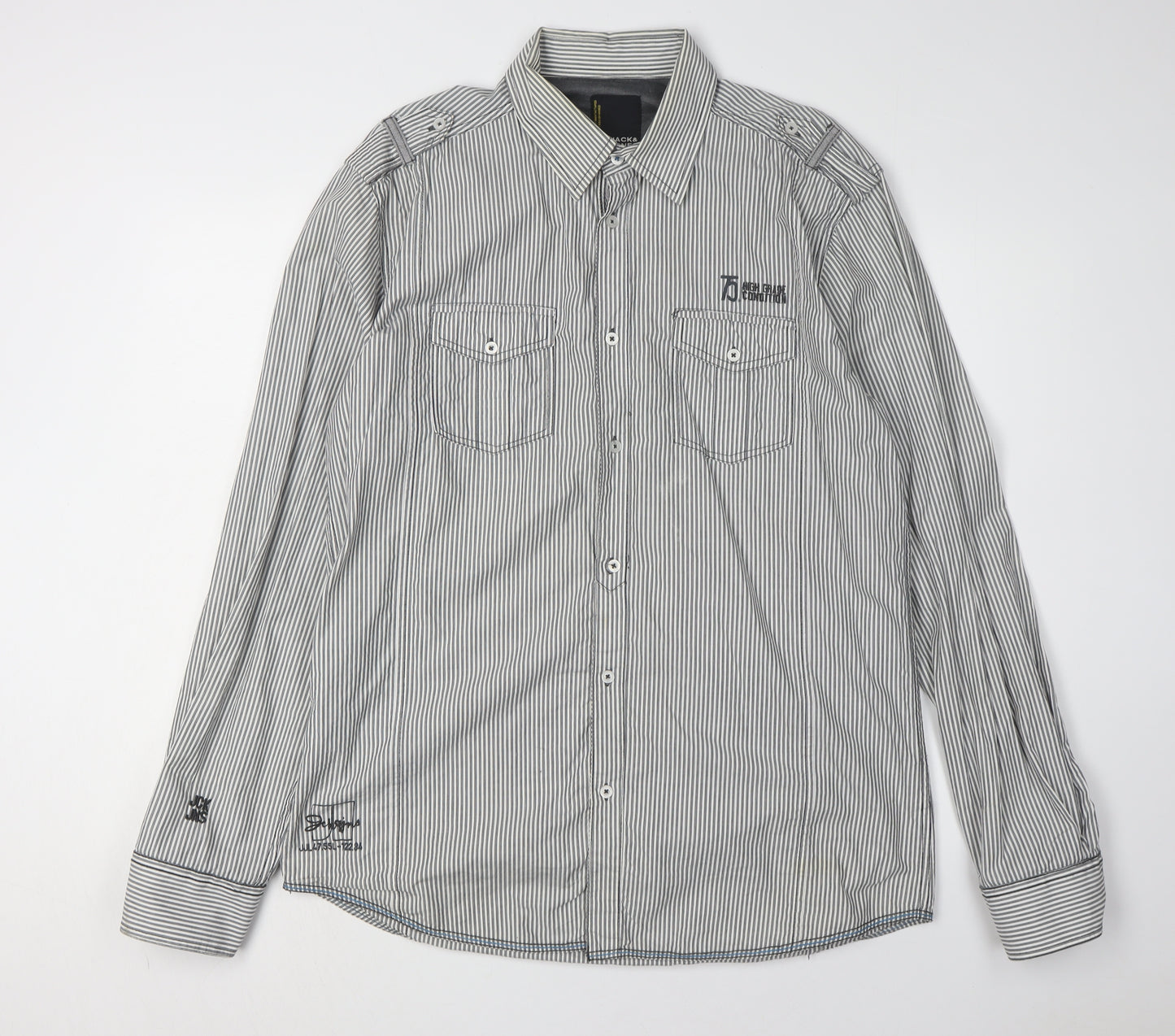 Jack & Jones Men's XL Black Striped Long Sleeve Shirt