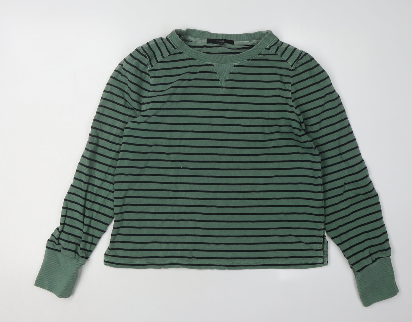 Next Women's Green Striped Sweatshirt, Size 14, Cotton