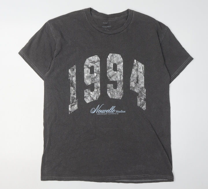 River Island Women's Black T-Shirt, Size 12, 90s Style