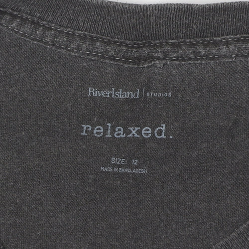 River Island Women's Black T-Shirt, Size 12, 90s Style