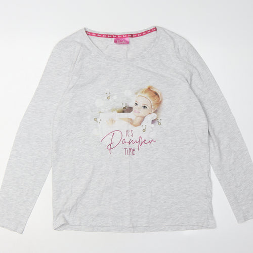 Barbie Girls Grey Pyjama Top 8-10 Long Sleeve Graphic
