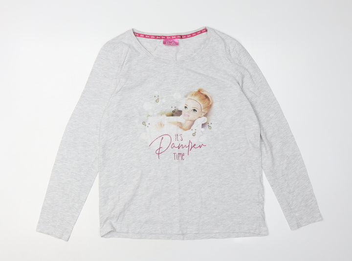 Barbie Girls Grey Pyjama Top 8-10 Long Sleeve Graphic