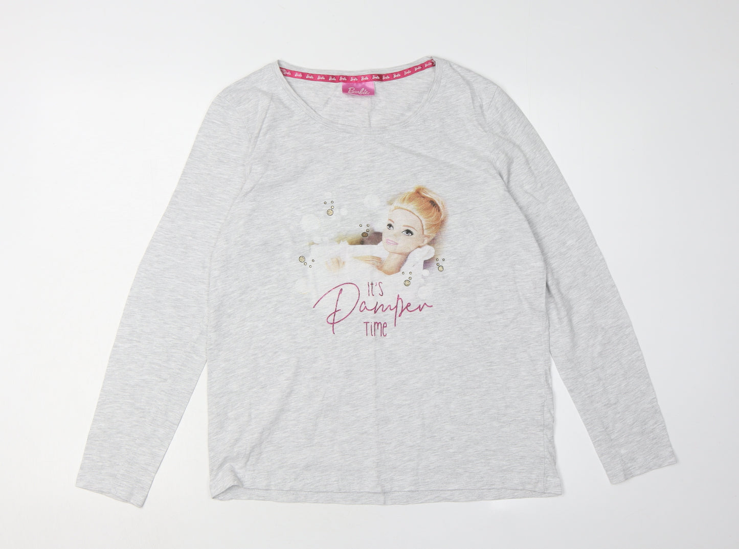 Barbie Girls Grey Pyjama Top 8-10 Long Sleeve Graphic