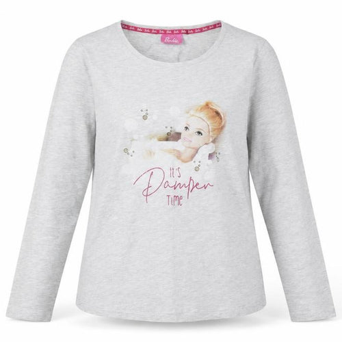 Barbie Girls Grey Pyjama Top 8-10 Long Sleeve Graphic