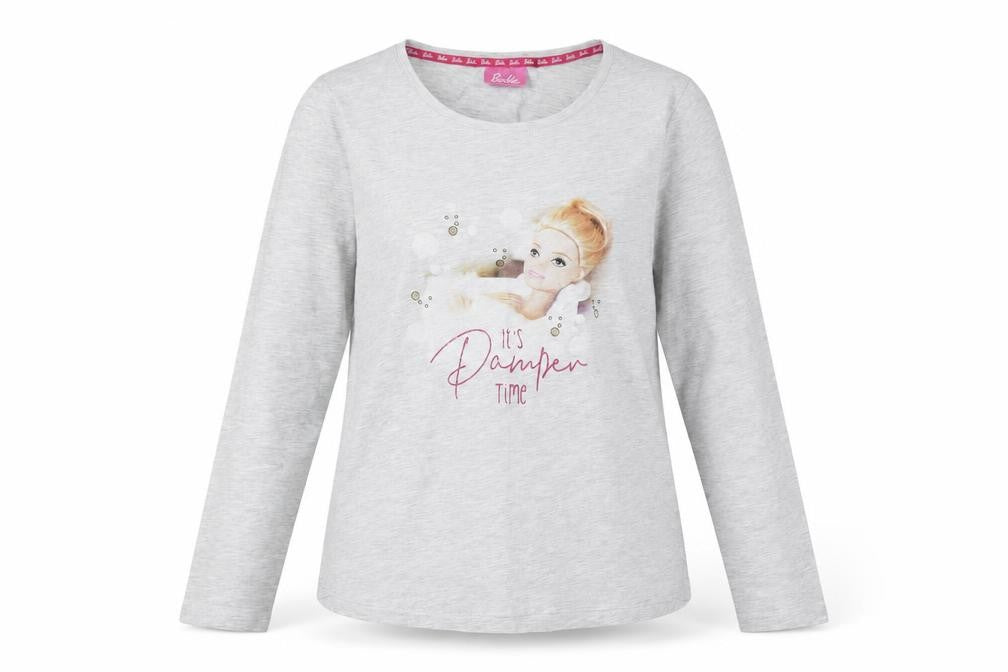 Barbie Girls Grey Pyjama Top 8-10 Long Sleeve Graphic