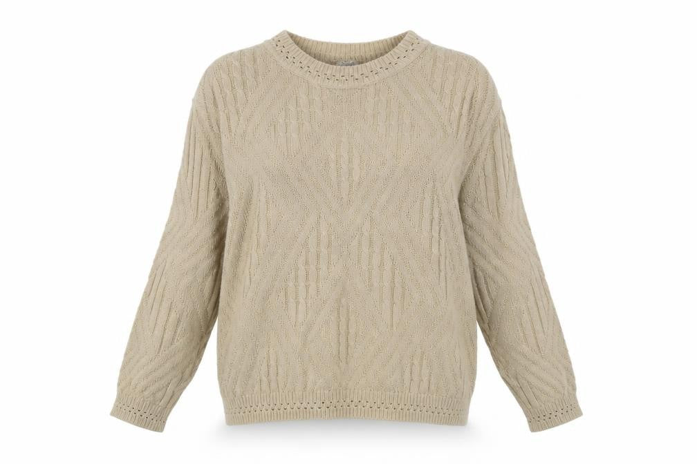 Front view of Berketex Women's Beige Cable-Knit Pullover, size 14-16