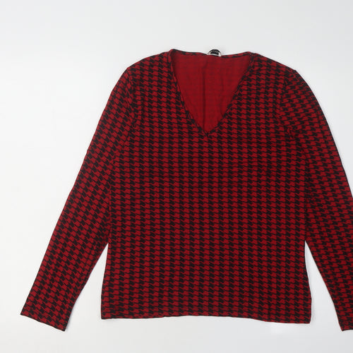 Viyella Women's Red Geometric V-Neck Top M