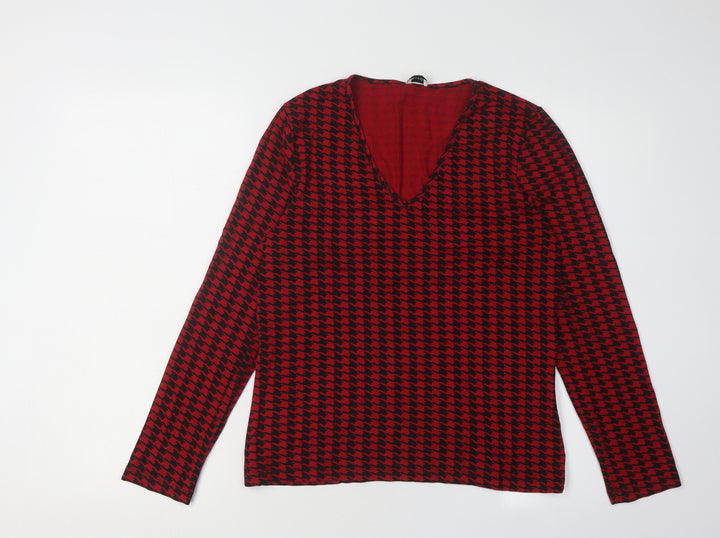 Viyella Women's Red Geometric V-Neck Top M