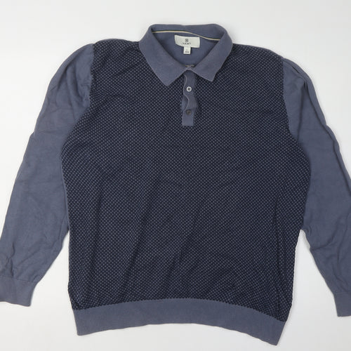 Next Men's Blue L Henley Jumper, Collared, Cotton