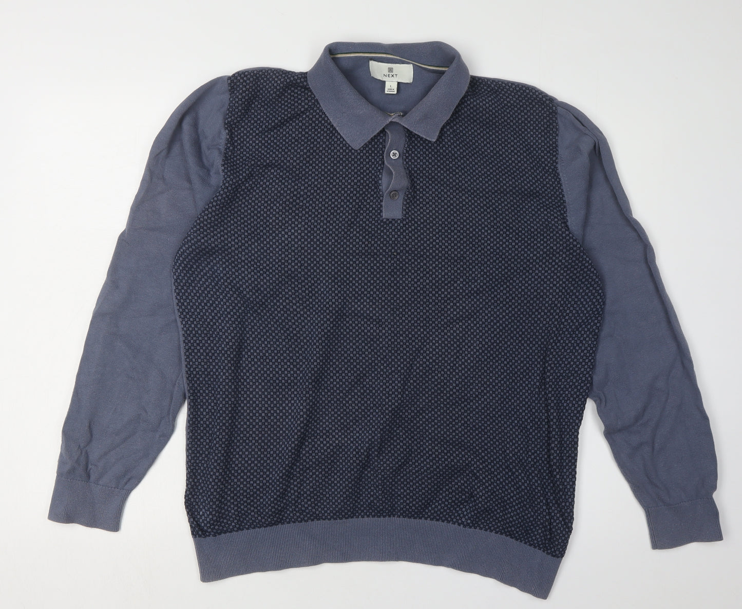 Next Men's Blue L Henley Jumper, Collared, Cotton