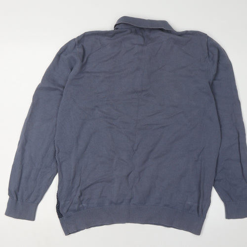 Next Men's Blue L Henley Jumper, Collared, Cotton