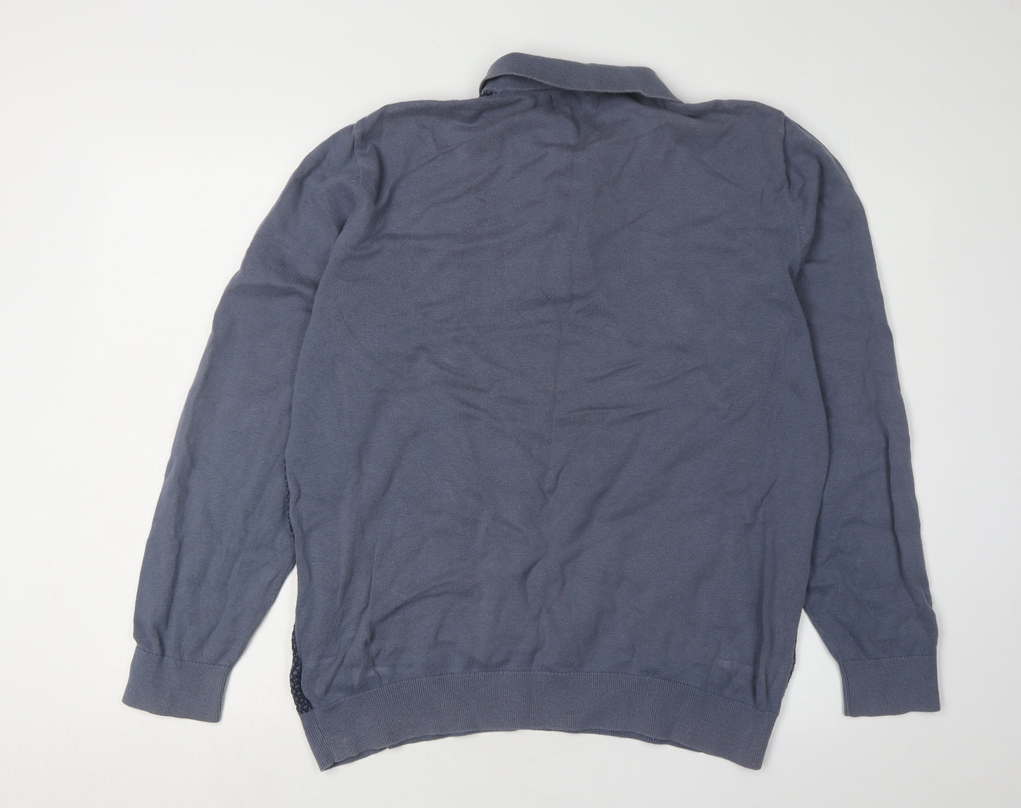 Next Men's Blue L Henley Jumper, Collared, Cotton