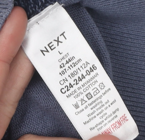 Next Men's Blue L Henley Jumper, Collared, Cotton