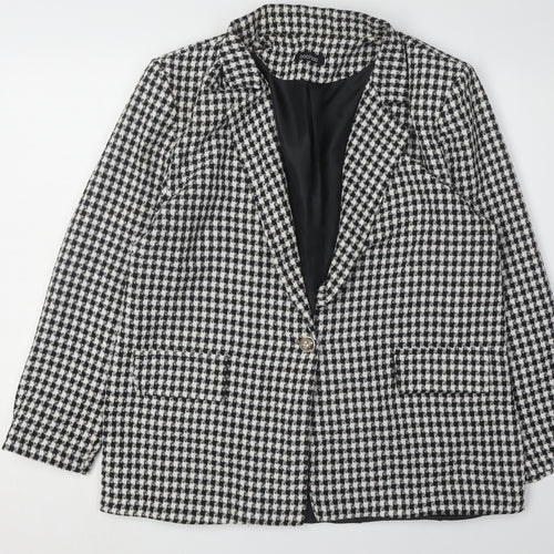 Boohoo Women's Black Houndstooth Blazer, Size 16