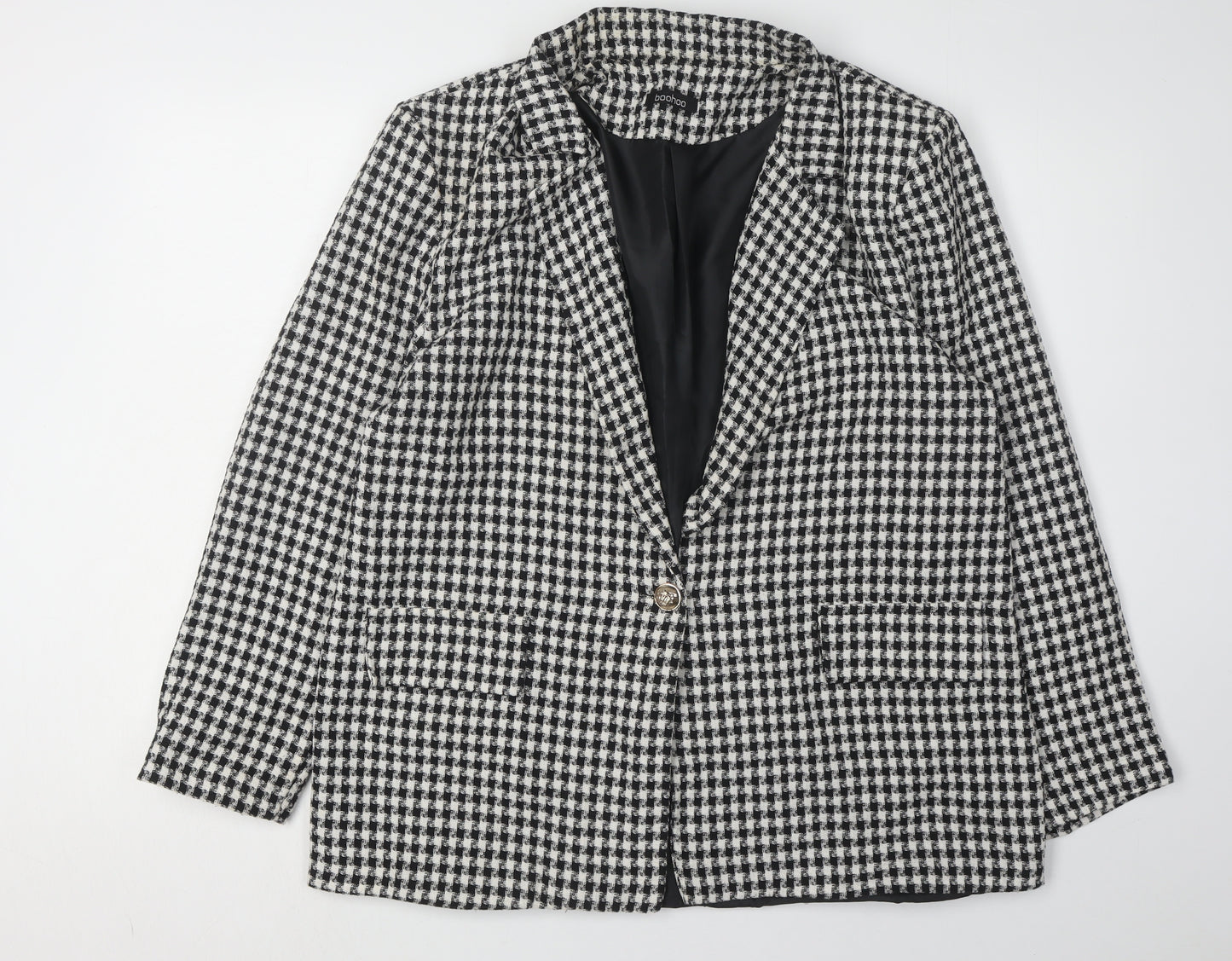 Boohoo Women's Black Houndstooth Blazer, Size 16