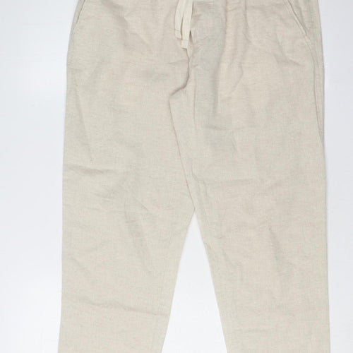 Zara Women's Beige Jogger Trousers, M, Cotton/Linen Blend