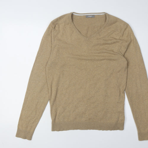 Studio-W Men's Beige V-Neck Pullover Jumper, Size M