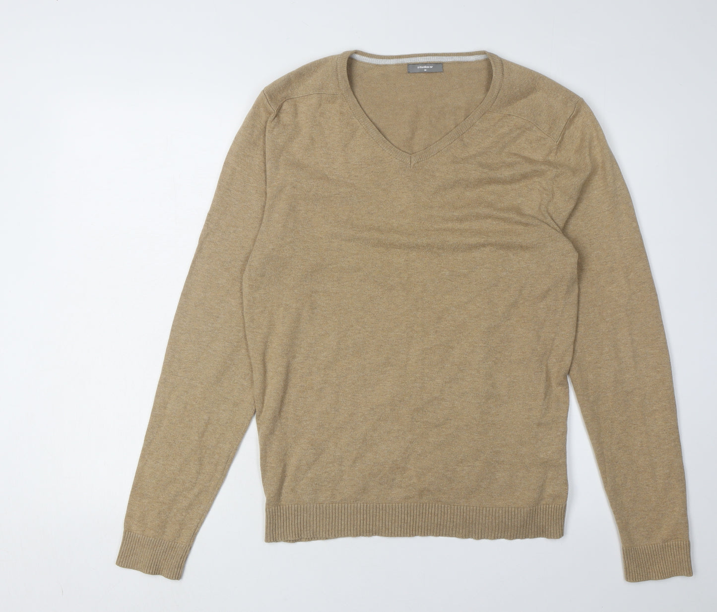 Studio-W Men's Beige V-Neck Pullover Jumper, Size M