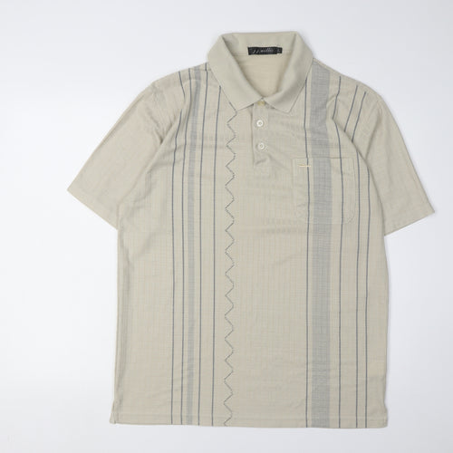 j.j.willis Men's Beige Striped Polo Shirt - Size L