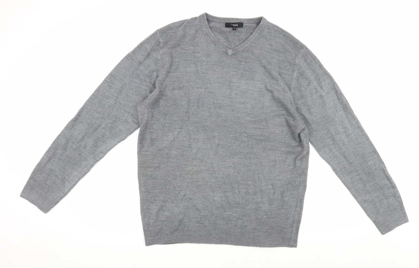 Thomas Nash Grey Men's V-Neck Pullover, Size M, Regular Fit