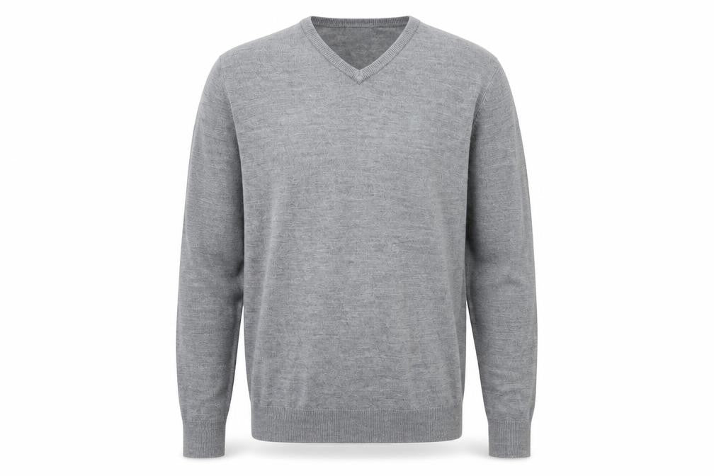 Front view of Thomas Nash Grey Men's V-Neck Pullover, size M, Regular Fit