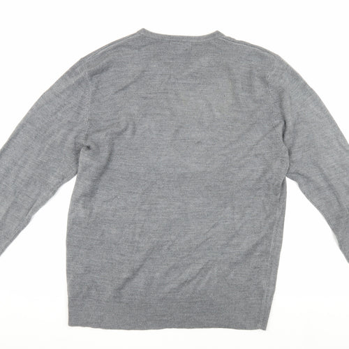 Thomas Nash Grey Men's V-Neck Pullover, Size M, Regular Fit