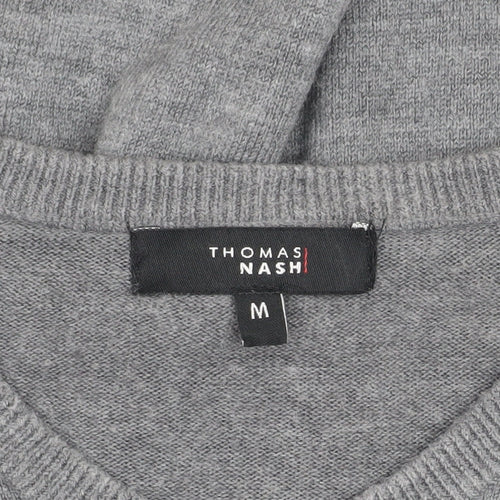 Thomas Nash Grey Men's V-Neck Pullover, Size M, Regular Fit