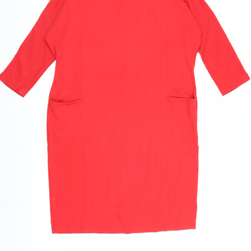 Jaeger Women's Red Knit Dress L - 3/4 Sleeve, Round Neck