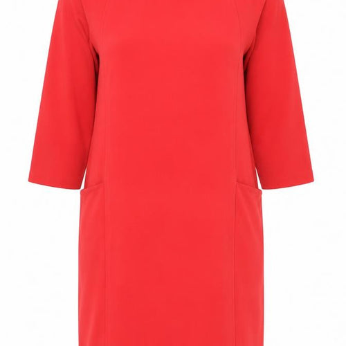 Jaeger Women's Red Knit Dress L - 3/4 Sleeve, Round Neck