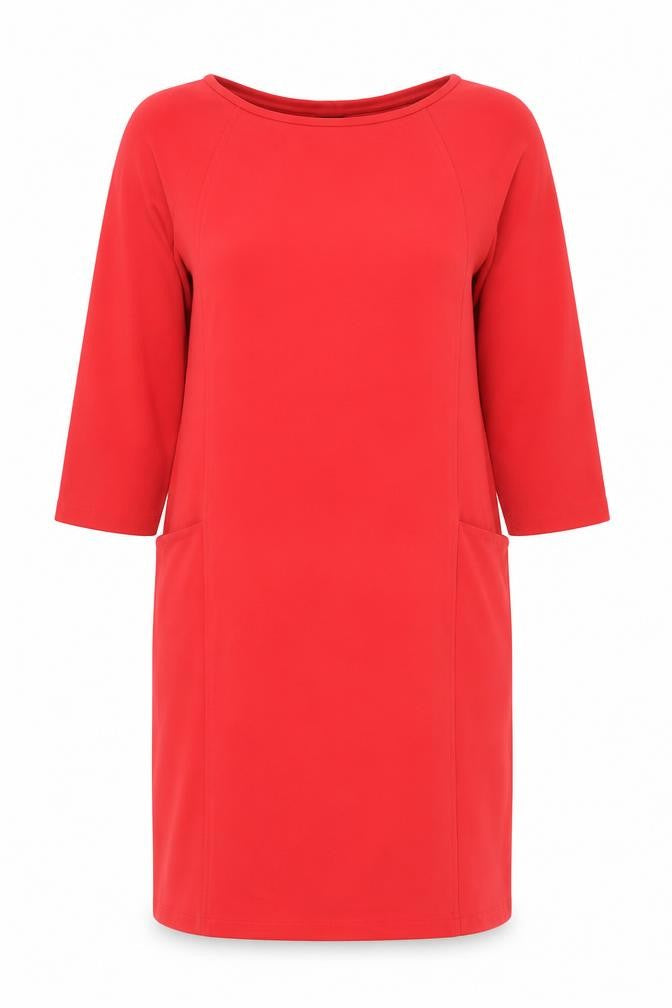 Jaeger Women's Red Knit Dress L - 3/4 Sleeve, Round Neck