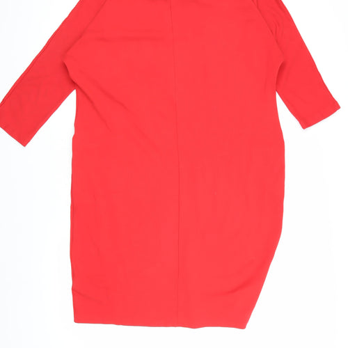 Jaeger Women's Red Knit Dress L - 3/4 Sleeve, Round Neck