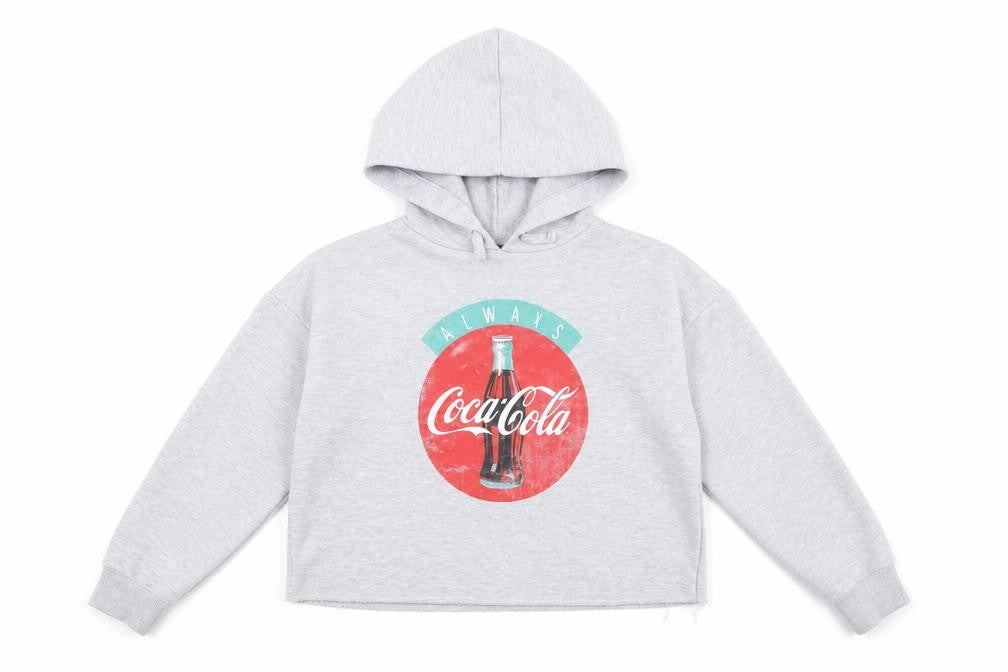 Front view of New Look girls’ grey coca-cola hoodie 12-13 years pullover