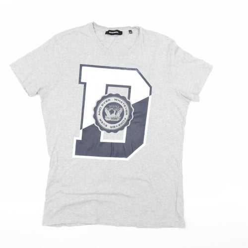 Diesel Men's Grey V-Neck Graphic Print T-Shirt XL