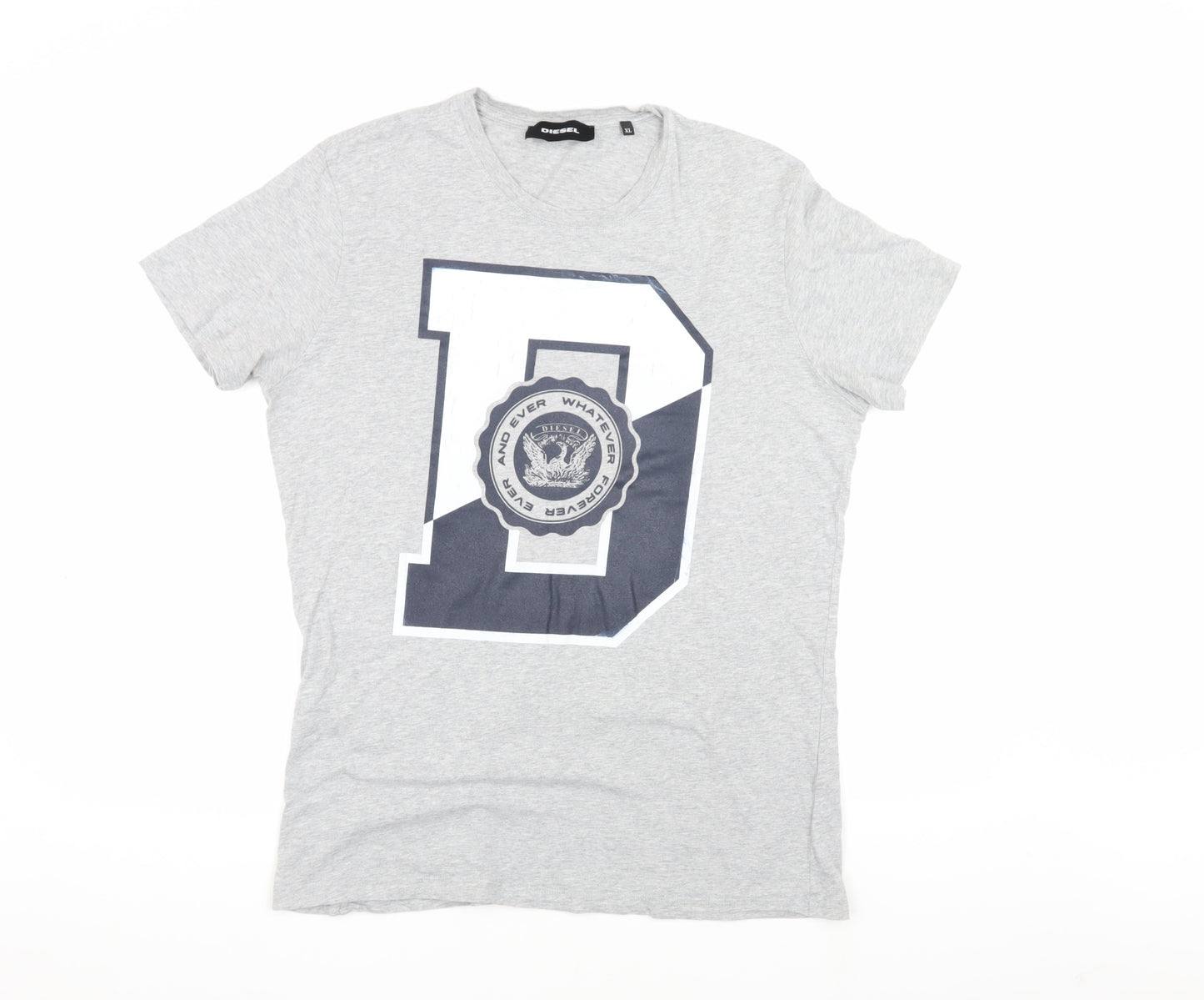 Diesel Men's Grey V-Neck Graphic Print T-Shirt XL