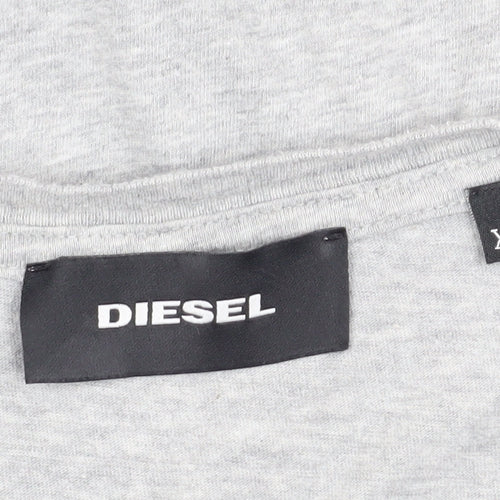 Diesel Men's Grey V-Neck Graphic Print T-Shirt XL