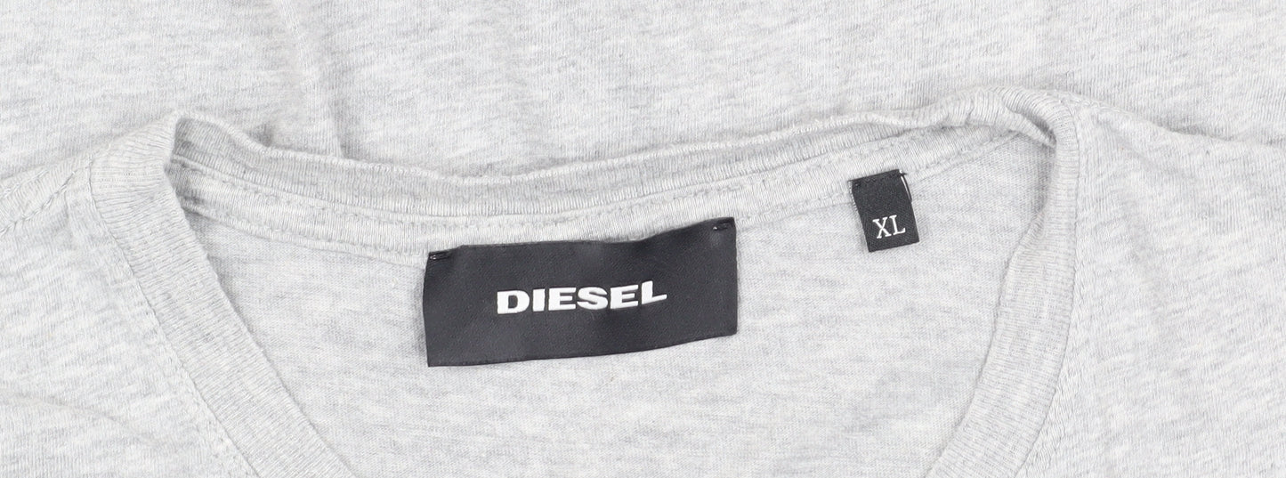 Diesel Men's Grey V-Neck Graphic Print T-Shirt XL