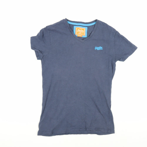 Superdry Men's Blue Cotton V-Neck T-Shirt - Size S