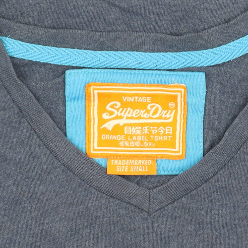 Superdry Men's Blue Cotton V-Neck T-Shirt - Size S