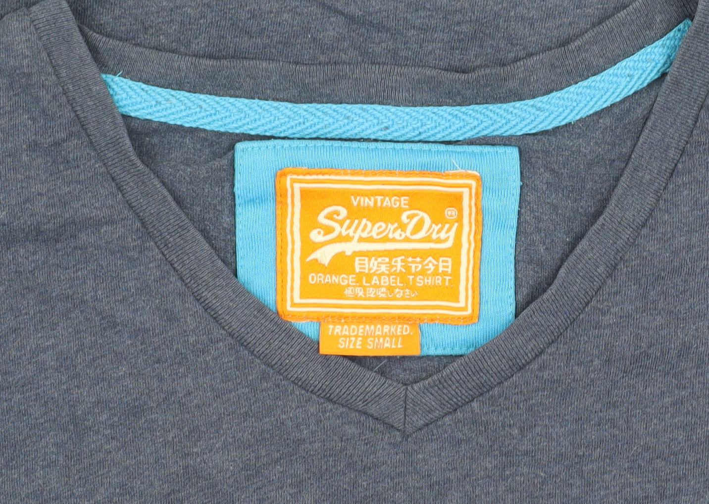 Superdry Men's Blue Cotton V-Neck T-Shirt - Size S