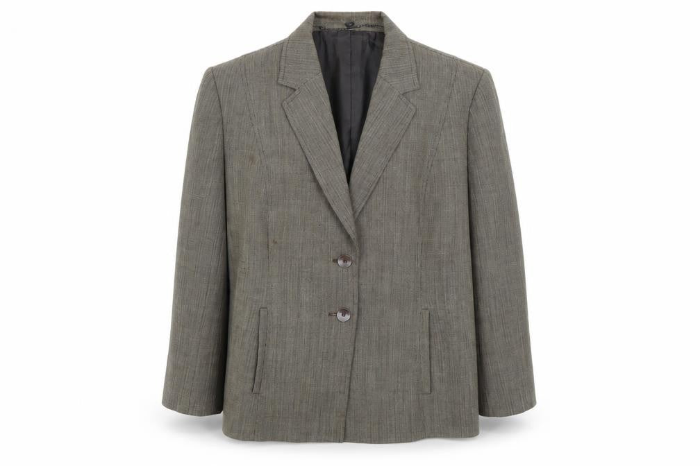 Front view of Viyella Women's Grey Blazer, Petites, size 16, Pinstripe